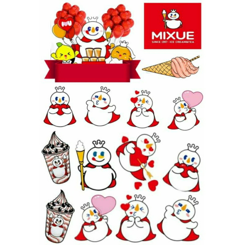 Jual Sticker Mixue Viral Ice Cream Isi Lembar Stiker Mixue Tempelan