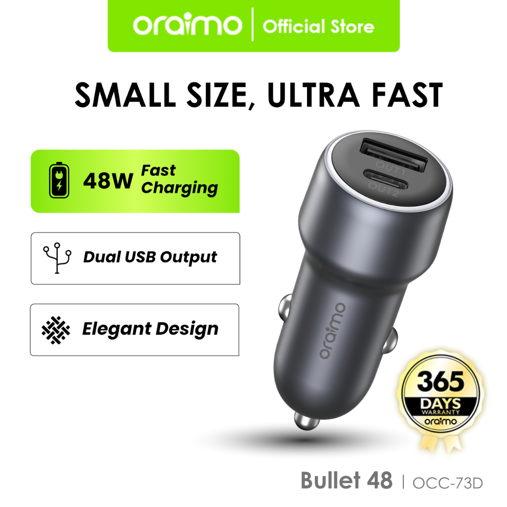 Jual Oraimo Car Charger Bullet Colokan Mobil Quick Fast Charging 38W