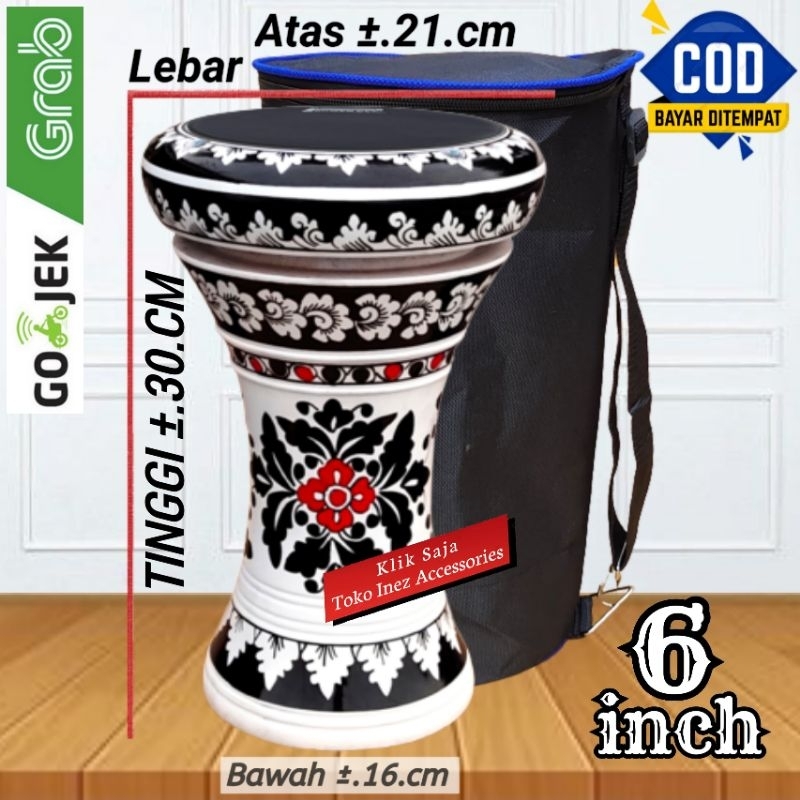 Jual Darbuka Kayu Atau Dumbuk Mini 6 inch Putih Hitam Power Beat Hitam