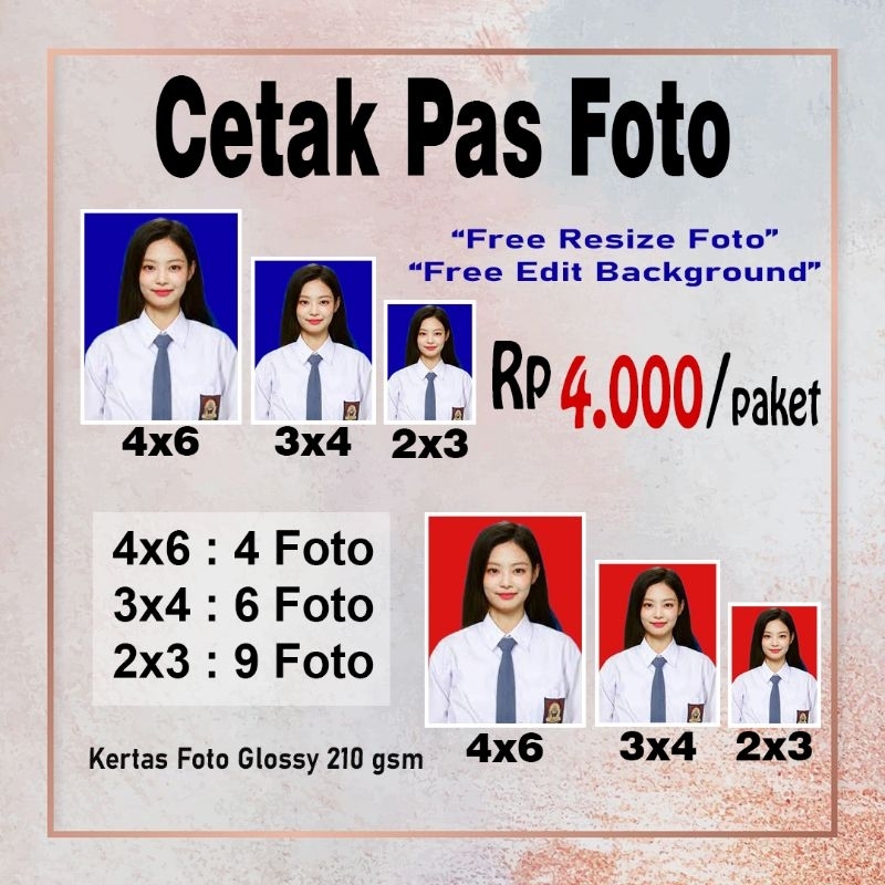 Jual cetak pas foto glossy 2x3, 3x4, 4x6 | Shopee Indonesia