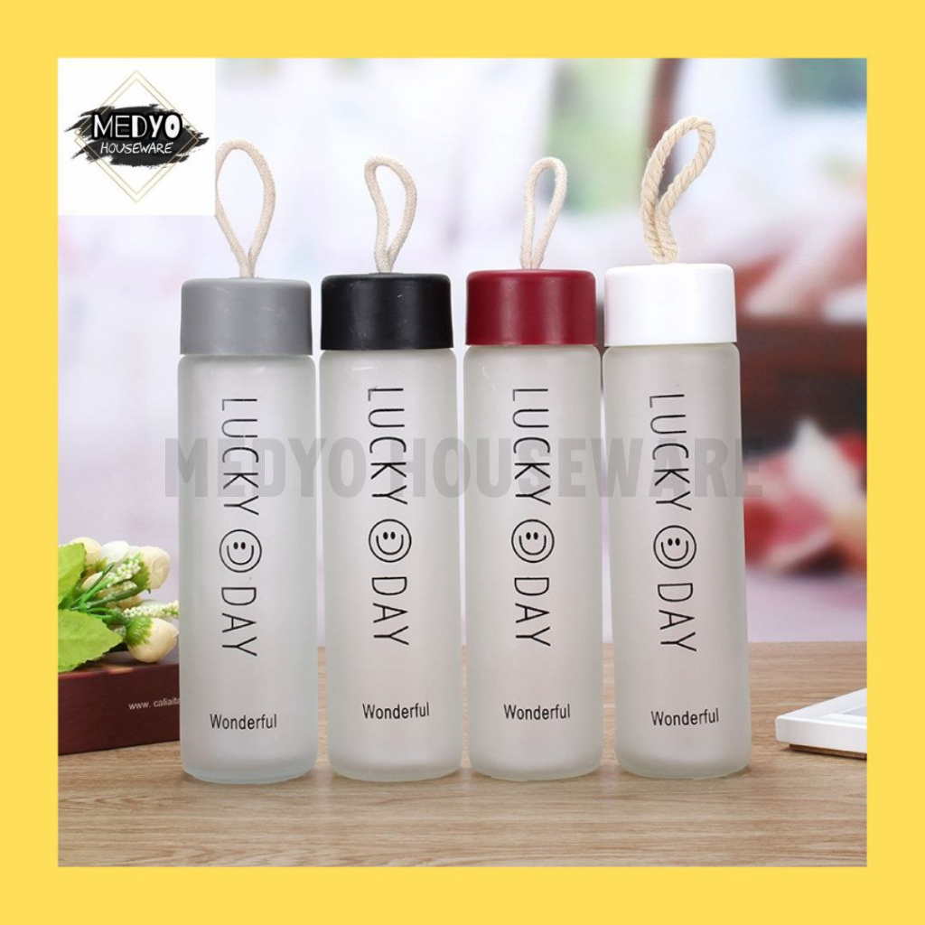 Jual Botol Minum Kaca SMILE Lucky Day Tumbler Kaca Aesthetic 350ml ...