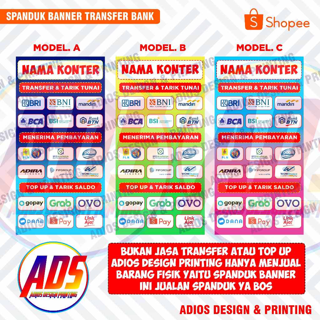 Jual Banner Spanduk Transfer Dan Top Up Untuk Konter Ukuran Variasi ...