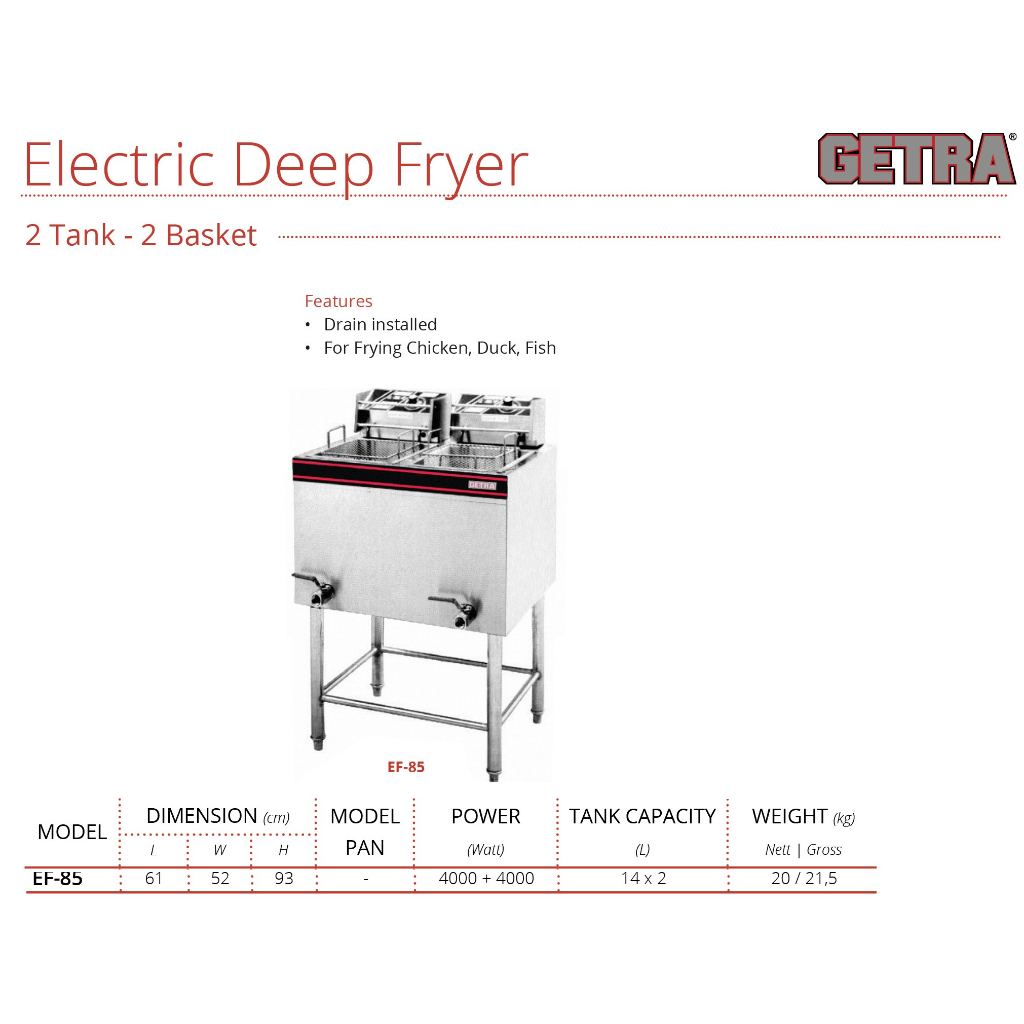 Jual GETRA Electric Deep Fryer EF85 Mesin Penggorengan Listrik