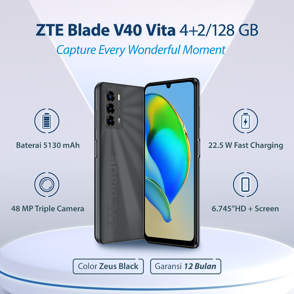 Jual ZTE Blade V40 Vita 4GB 128GB 6.75" Triple Camera 48MP 5130 MAh ...