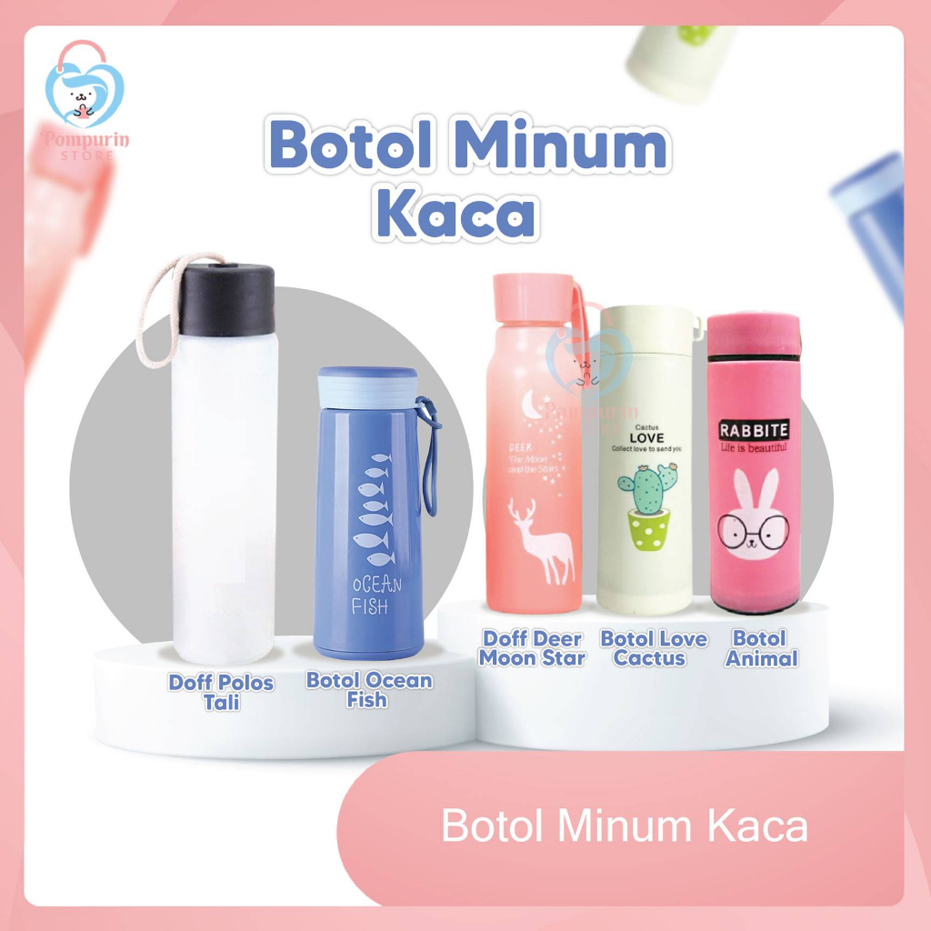 Jual Botol Minum Motif Doff Polos Botol Kaca Bunny Botol Kaca Ocean Fish Love Cactus