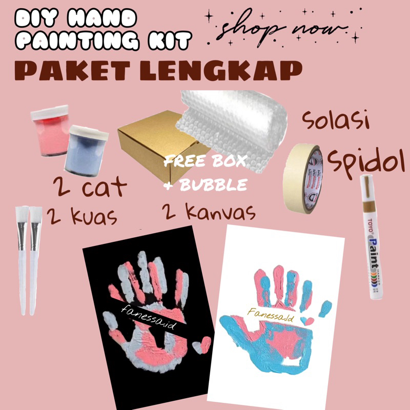 Jual (freebox)CAP TANGAN COUPLE HAND PAINTING KIT cap tangan kanvas