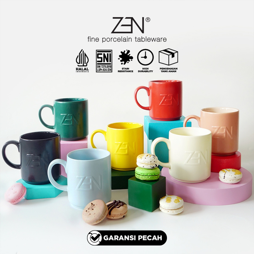 Jual ZEN Mug Gelas Keramik Stackable Macaron Matte 330 ml + Gift Box ...