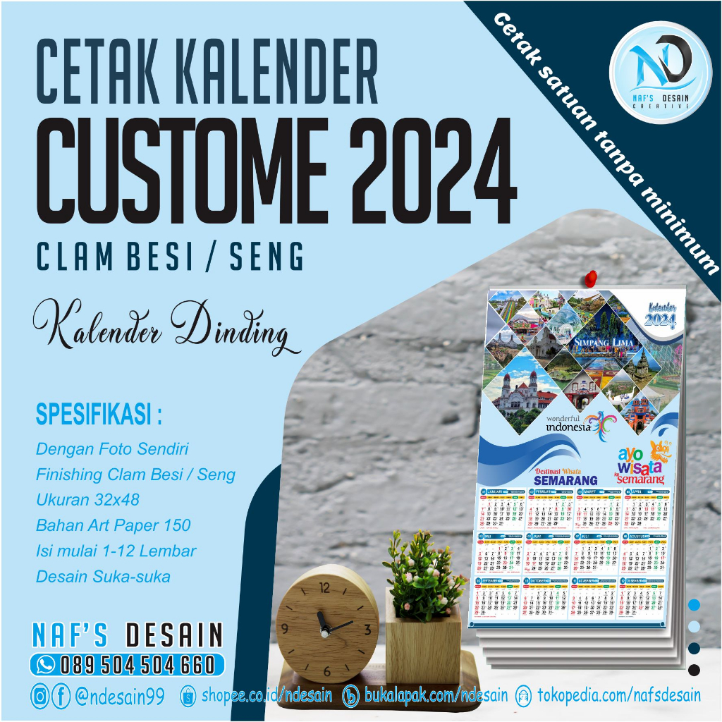 Jual Kalender Dinding 2024 ( 1 Lbr = 12 Bulan ) Custom Desain | Shopee ...