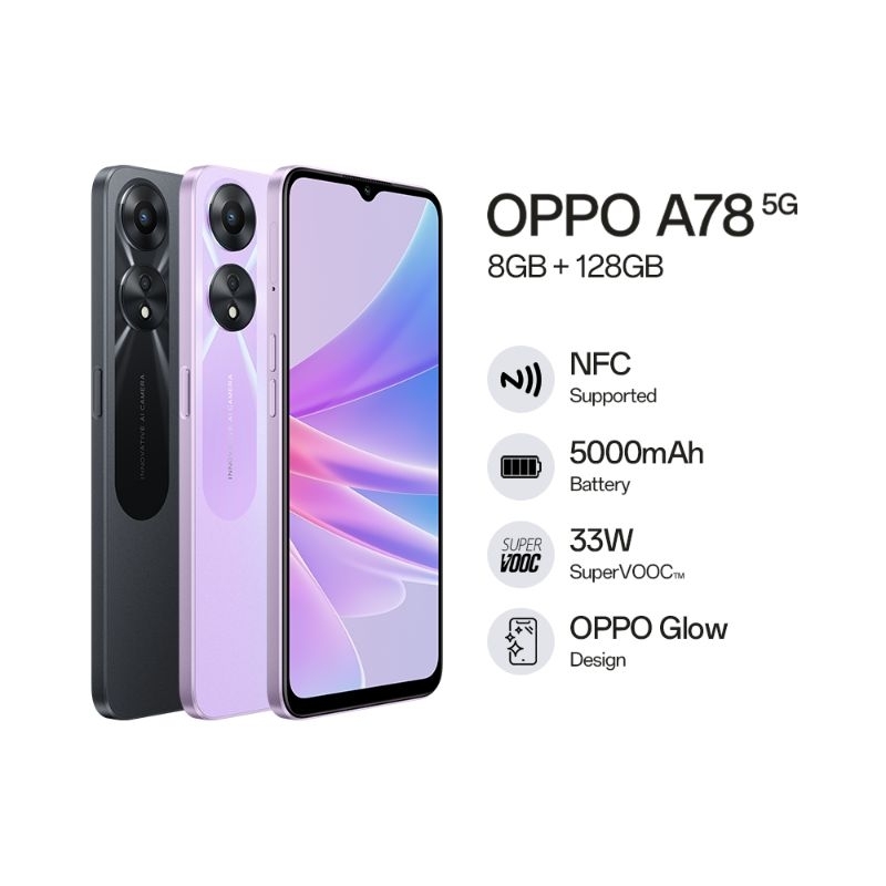 Jual OPPO A78 5G NFC+ 8GB RAM 128GB ROM+ 5000mAh 33WATT SUPERVOOC ...