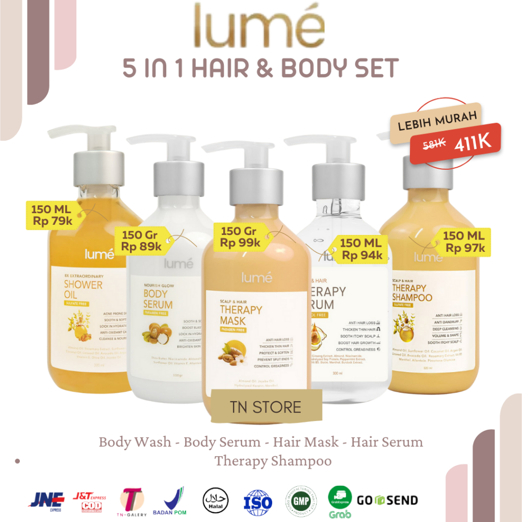 Jual LUME PAKET 5 IN 1 SHAMPOO HAIR MASK SHOWER OIL BODY SERUM