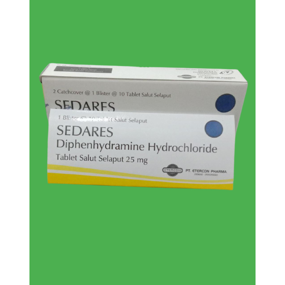 Jual SEDARES 25MG TABLET PER BOX ISI 2 STRIP (DIPHENHYDRAMINE HCl ...