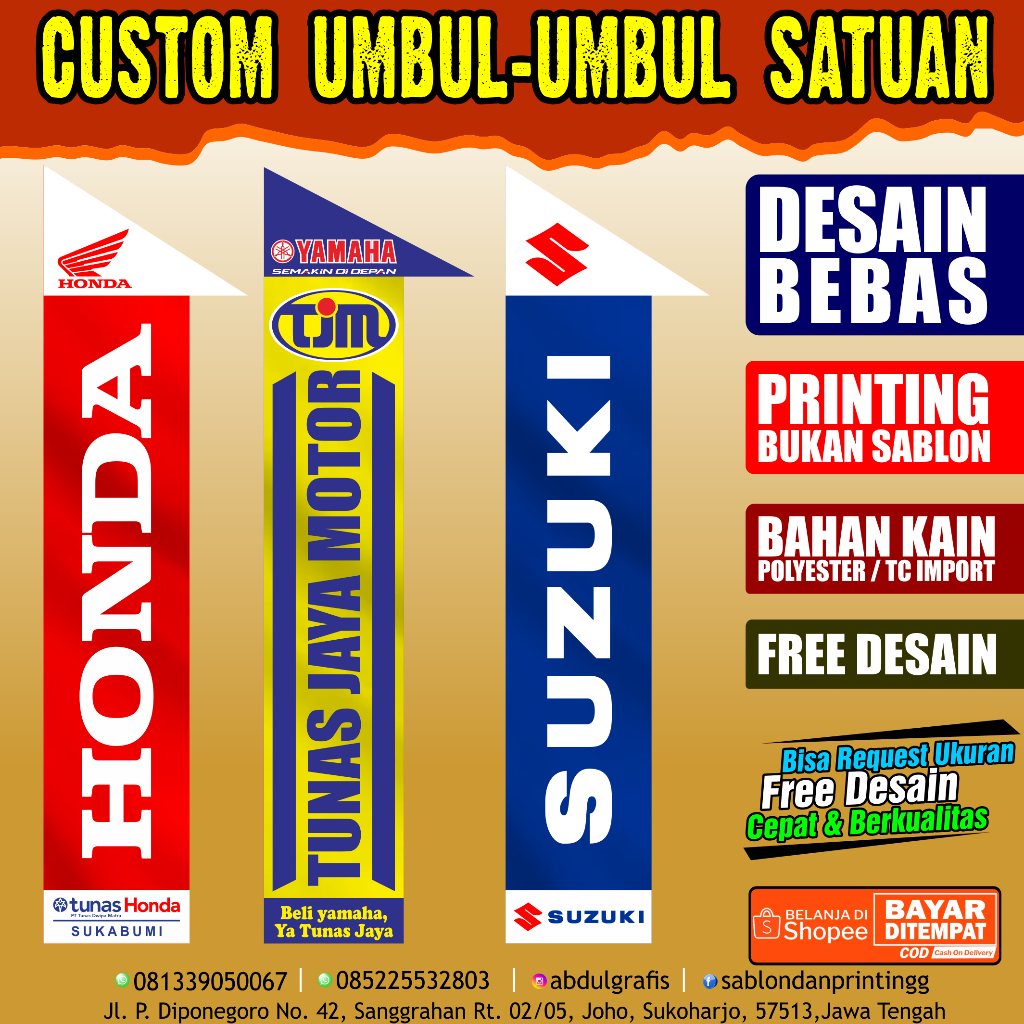 Jual CETAK UMBUL UMBUL CUSTOM DESAIN FULL COLOR SATUAN | Shopee Indonesia