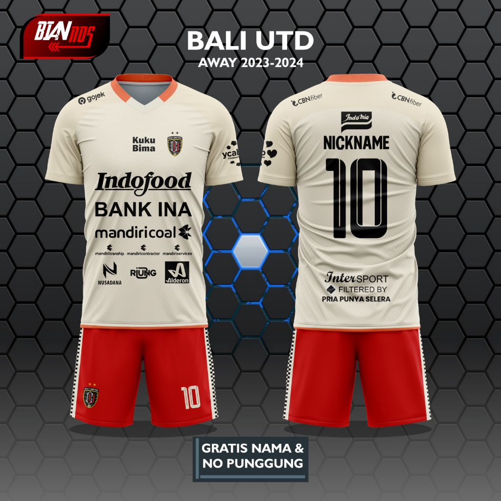 Jual JERSEY BOLA BALI UNITED AWAY 2023/2024 FULL PRINTING (GRATIS