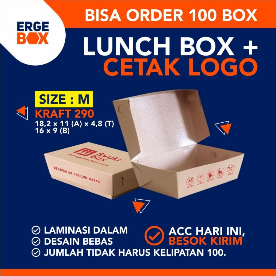 Jual Lunch Box M Cetak Custom Kotak Makanan Dus Kraft Coklat Food Grade Shopee Indonesia 7252