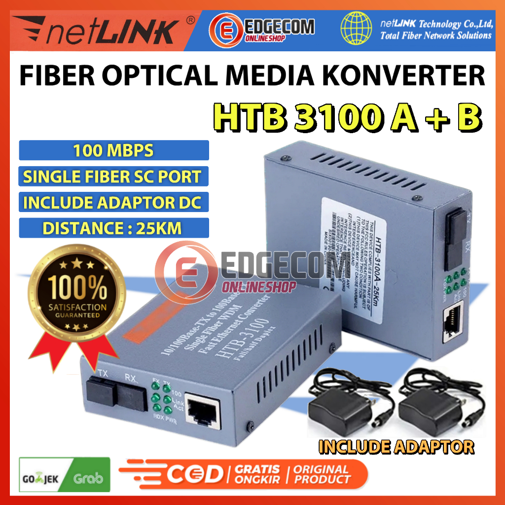 Jual HTB 3100 A+B Fiber Optic Optical Media Converter NETLINK 10/100 ...