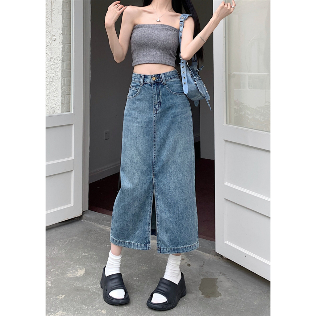 Jual Rok Jeans Stretch Span Panjang Gisca Kancing Depan Tebal Dan Melar ...