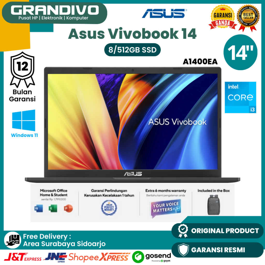 Jual Laptop Asus Vivobook 14 8512gb Intel Core I3 A1400ea Vips351 Garansi Resmi Asus Grandivo 4122