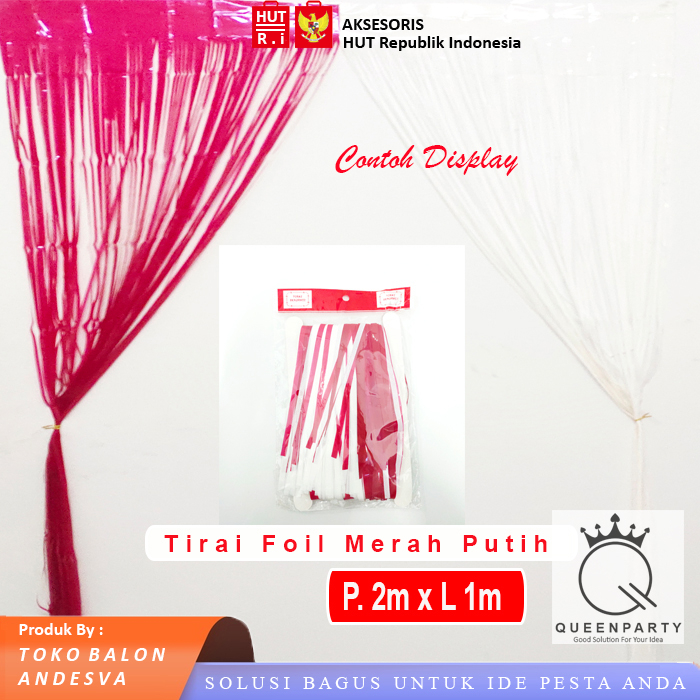 Jual tirai foil merah putih / backdrop / tirai rumbai / hiasan ...