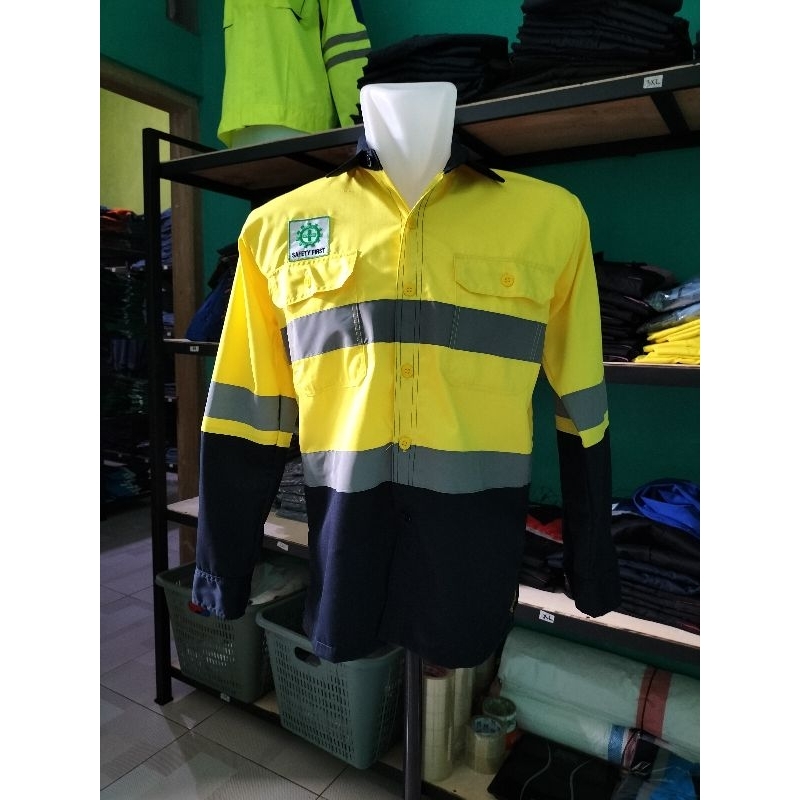 Jual Wearpack Safety Atasan Lengan Panjang Baju Kerja Dongker Kombinasi ...