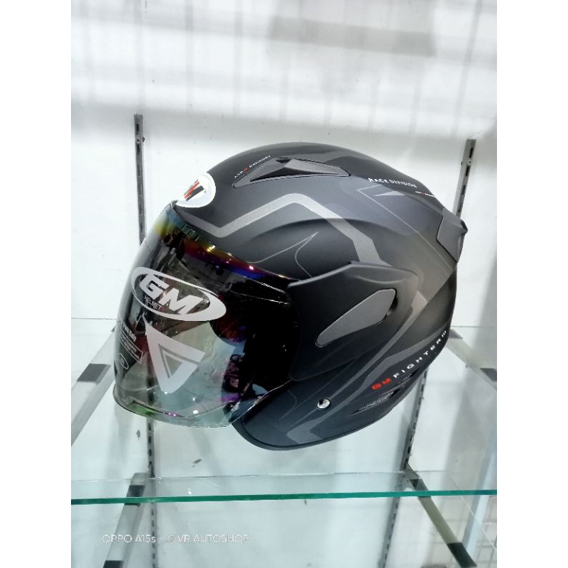 Jual Helm Half Face Gm Fighter Kaca Pelangi Helm Gm Ori Shopee Indonesia