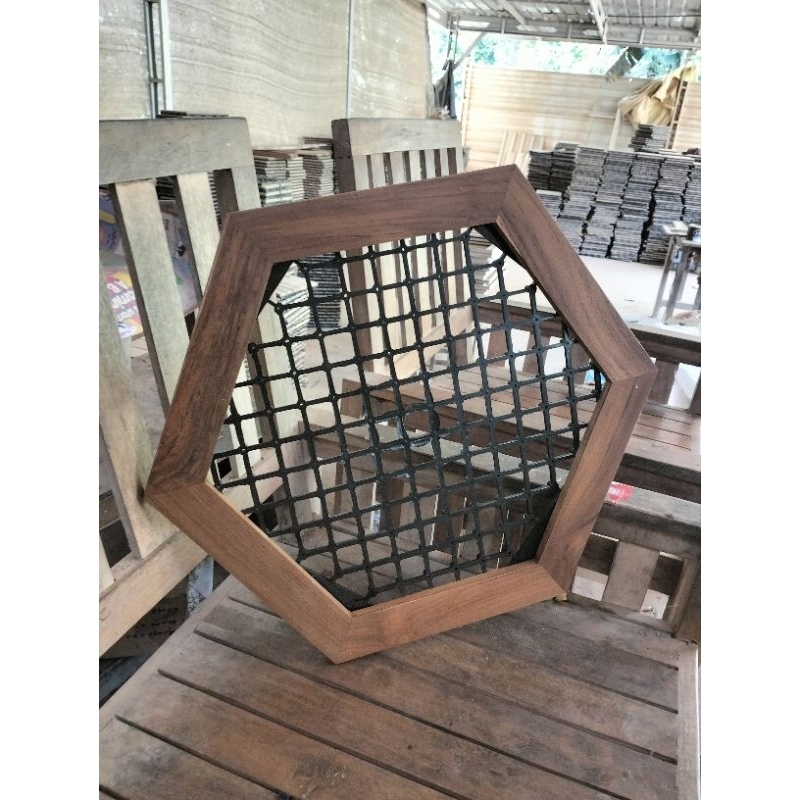 Jual Bingkai platycerium/frame+drinase simbar segi 6 jati perhutani 46* ...