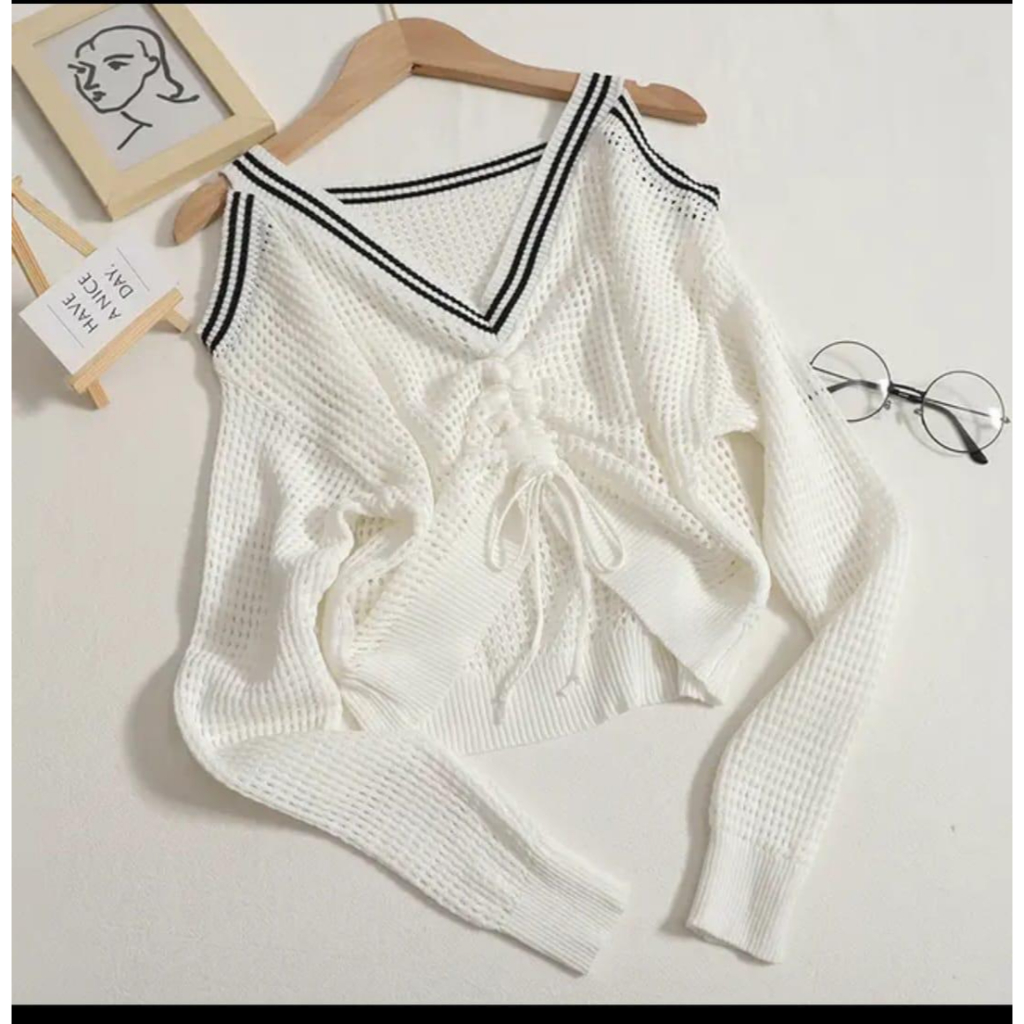 Jual outer rajut jaring crop top 2 in 1/crop top rajut jaring plus iner ...
