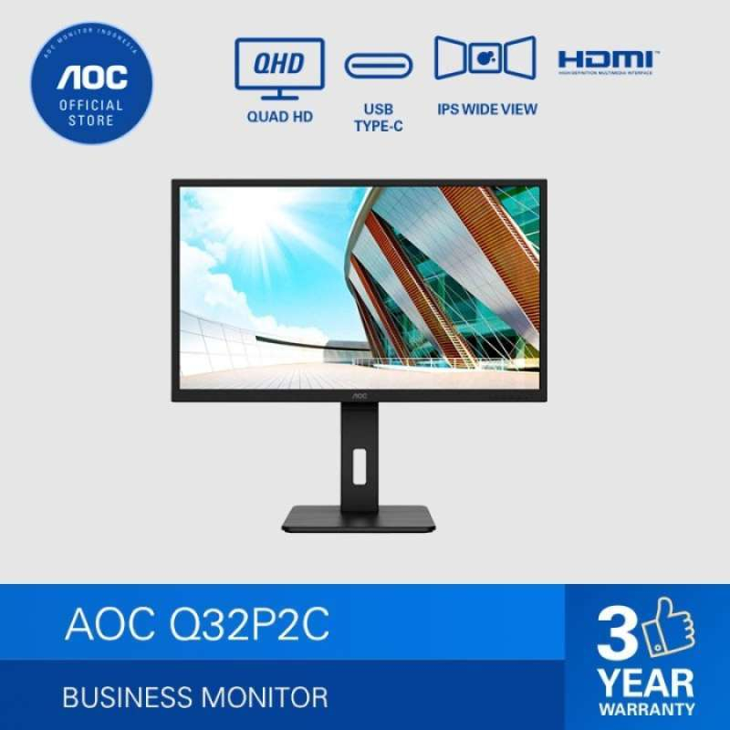 Jual Monitor QHD AOC Q32P2C 32 inch Ergonomic IPS QHD USB C 75Hz 4ms ...