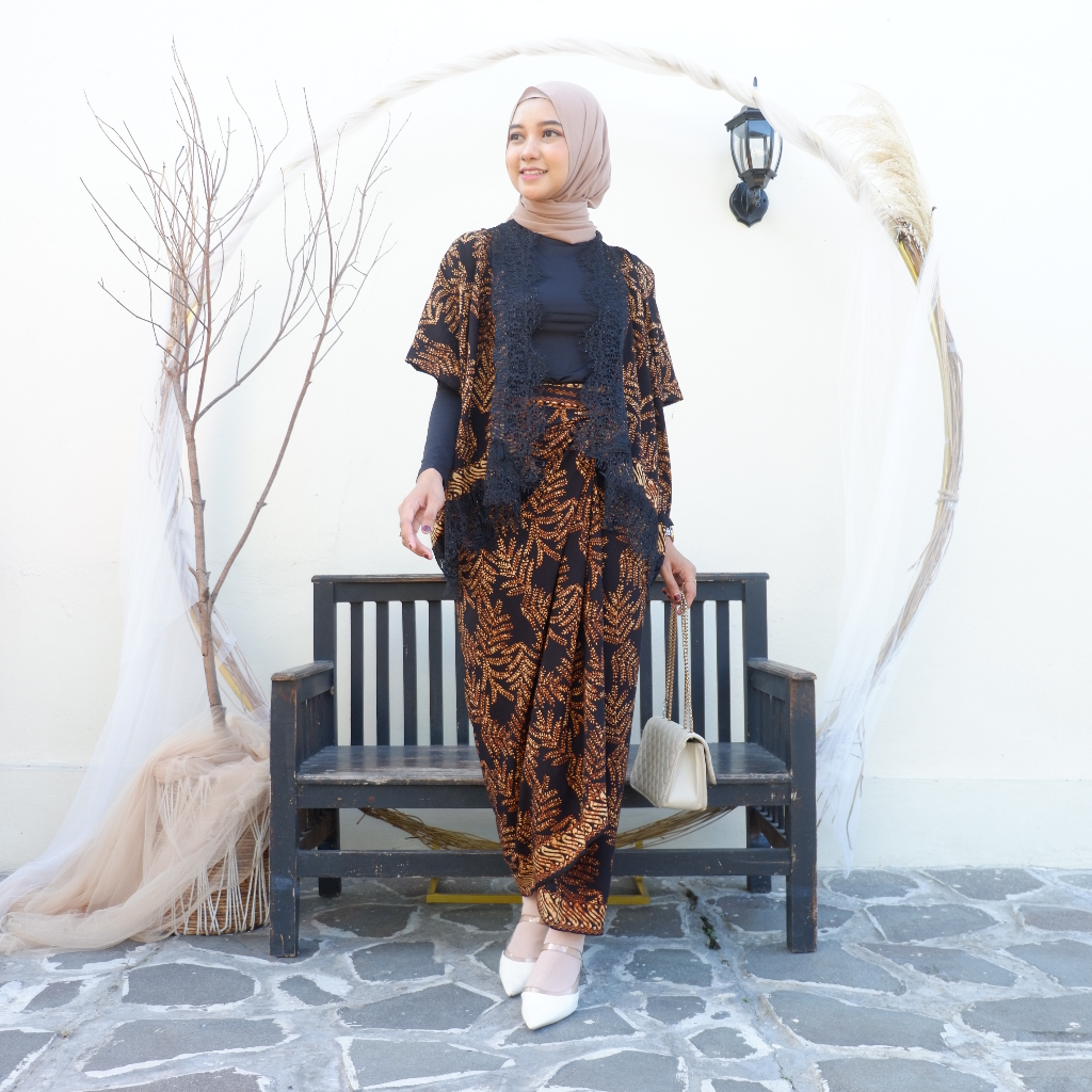 Jual Cardi Outer Set Rok Lilit Motif Daun Mix | Shopee Indonesia
