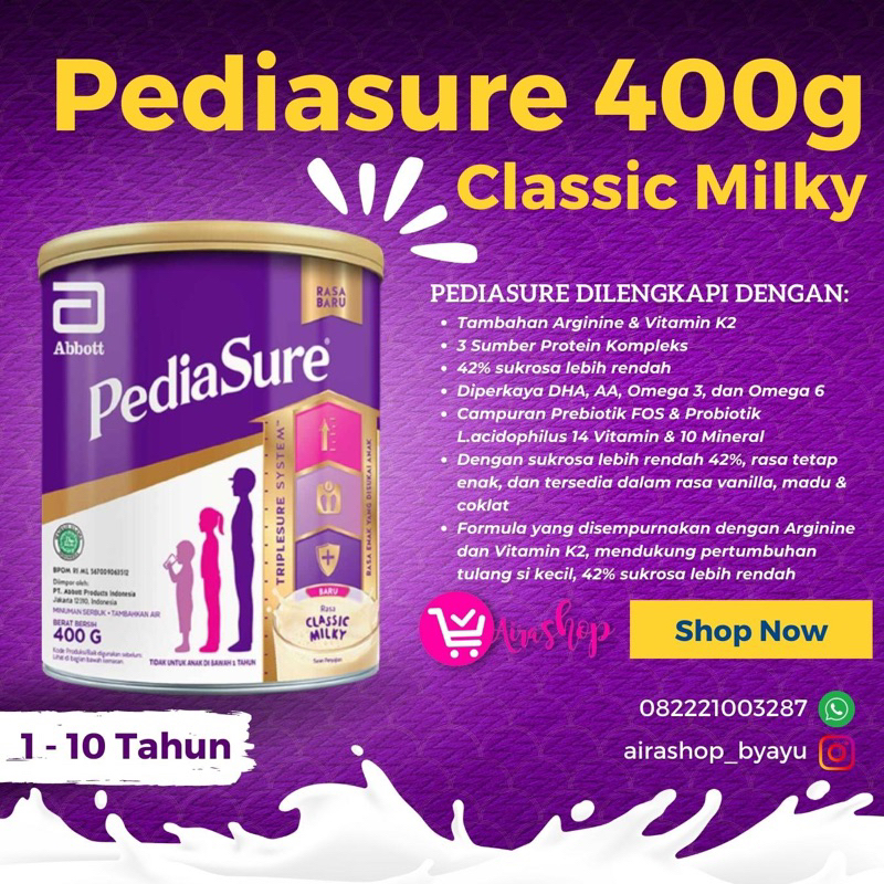 Jual PEDIASURE 400g CLASSIC MILKY | Shopee Indonesia