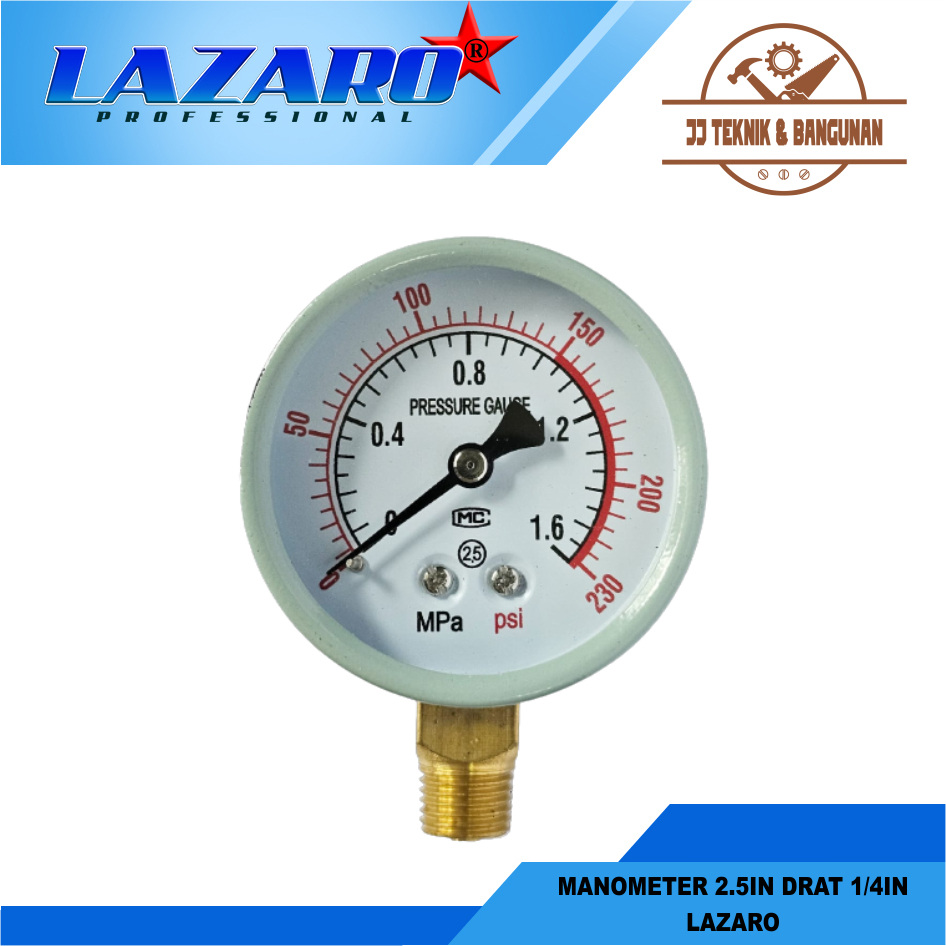 Jual Spareparts Air Compressor Manometer 2.5in Drat 1/4in Lazaro ...