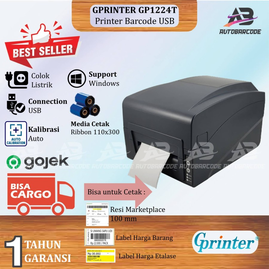 Jual Printer Barcode Label Sticker GPRINTER GP-1224T Transfer Thermal ...