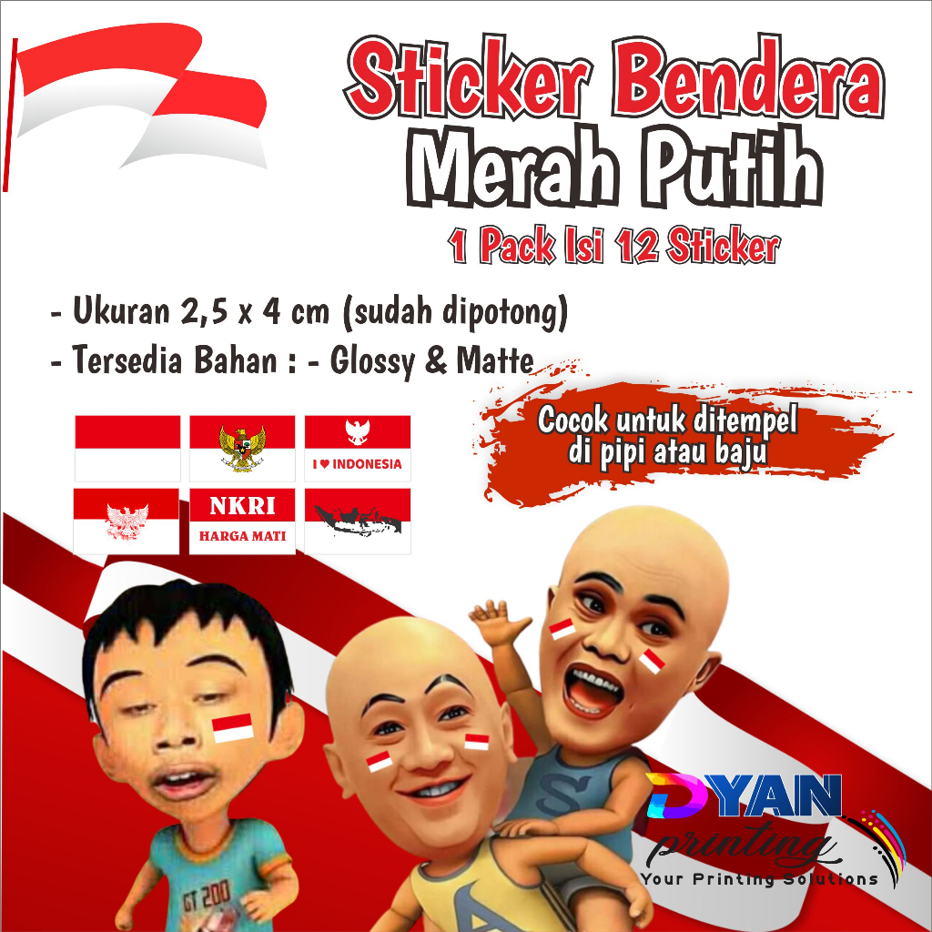 Jual 12 PCS STICKER BENDERA MERAH PUTIH UNTUK DI PIPI/BAJU | Shopee ...