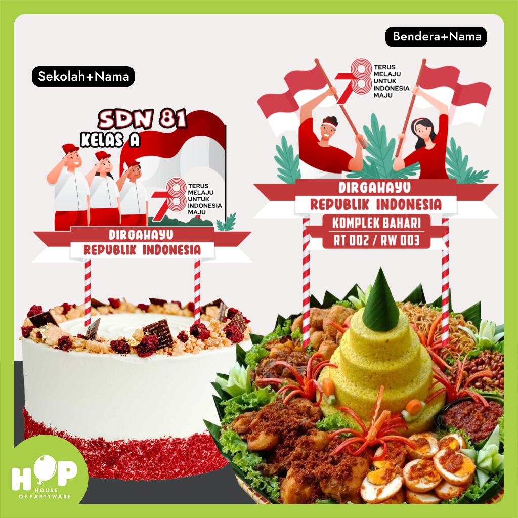 Jual Topper Tumpeng Cake DIRGAHAYU 17 AGUSTUS Hiasan Kemerdekaan HUT RI