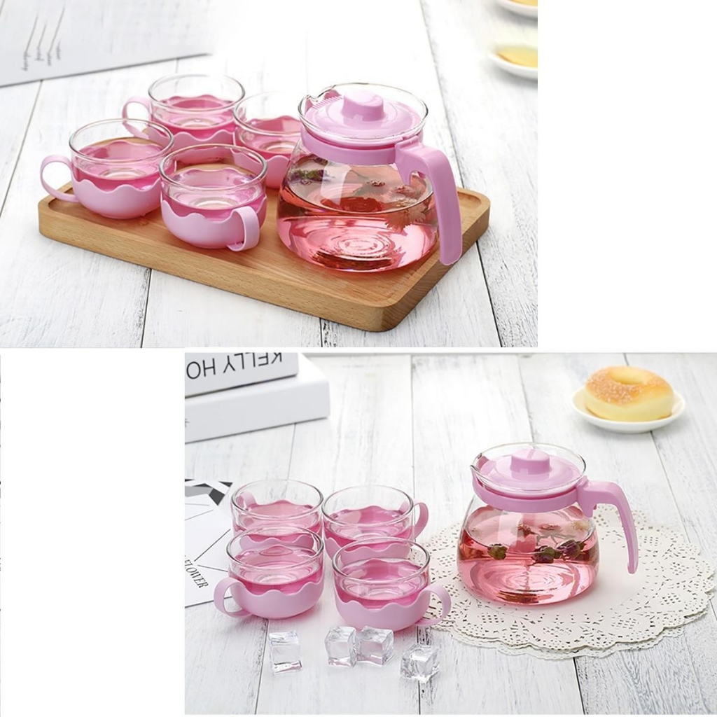 Jual Teko Set Mini Teko Teh Kopi Tea Pot Set Kaca 5 in 1 Warna