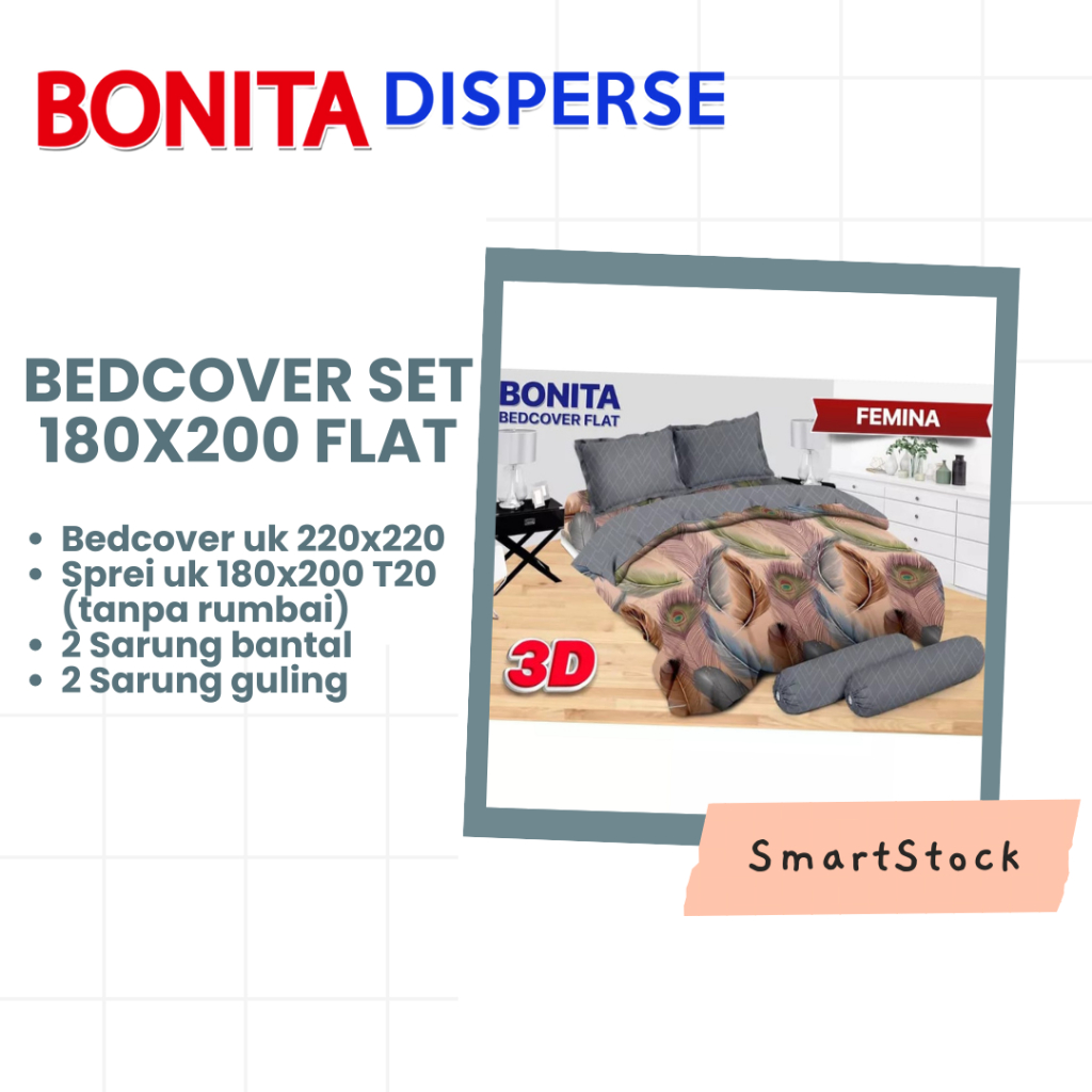 Jual SS Bedcover Set BONITA 180 Flat 180x200 King Size No 1 Bed Cover