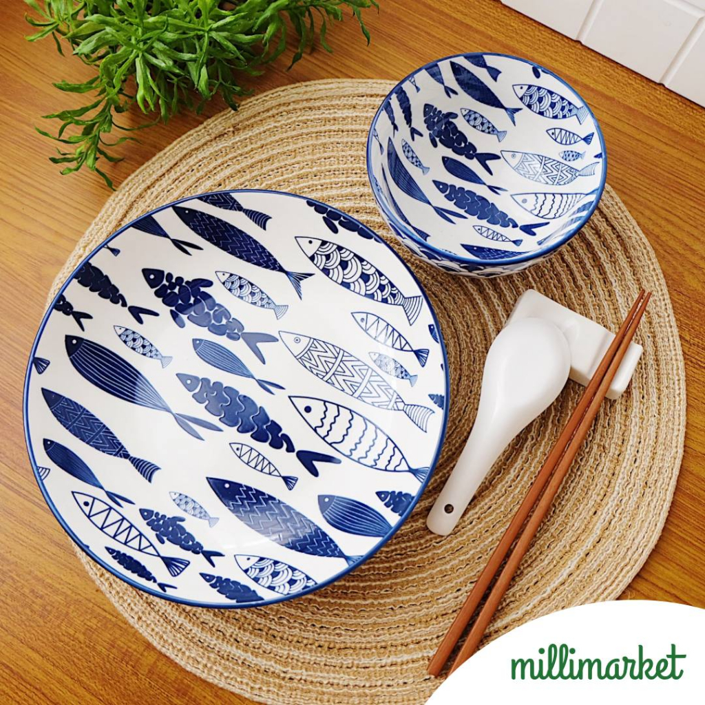 Jual Mavi Seriespiring Mangkok Mangkuk Keramik Estetik Motif Ikanaesthetic Plate Bowl Japanese 2189