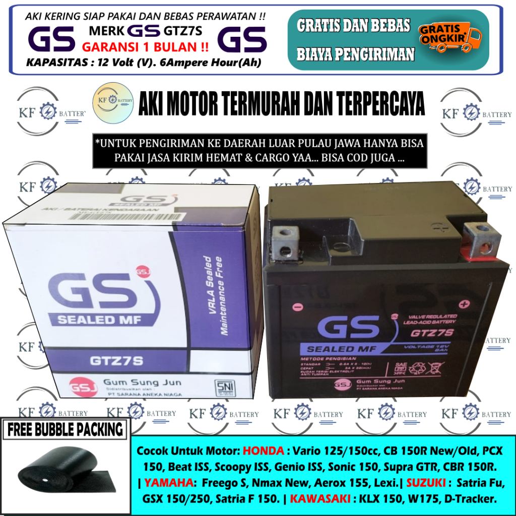 Jual AKI MOTOR NMAX NEW, AEROX 155, PCX 150, LEXI, ADV 150 GTZ7S GS MF
