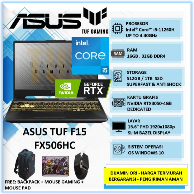 Jual Asus TUF Gaming F15 FX506HC Intel I5 Gen 11 Ram 16GB SSD 1TB