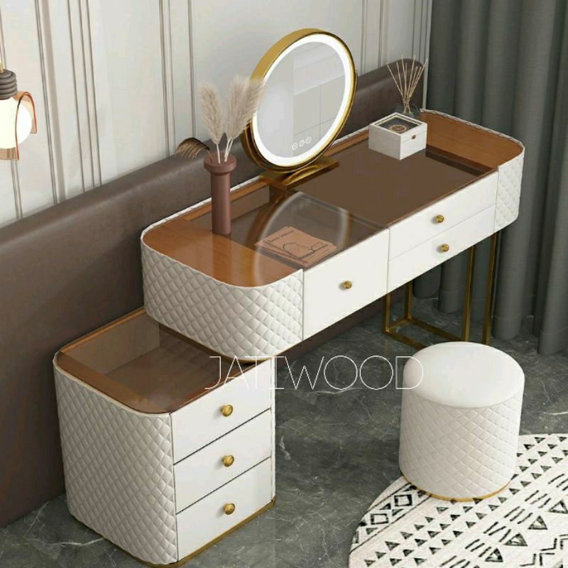 Jual Set meja rias modern top kaca minimalis cermin lampu touchscreen ...