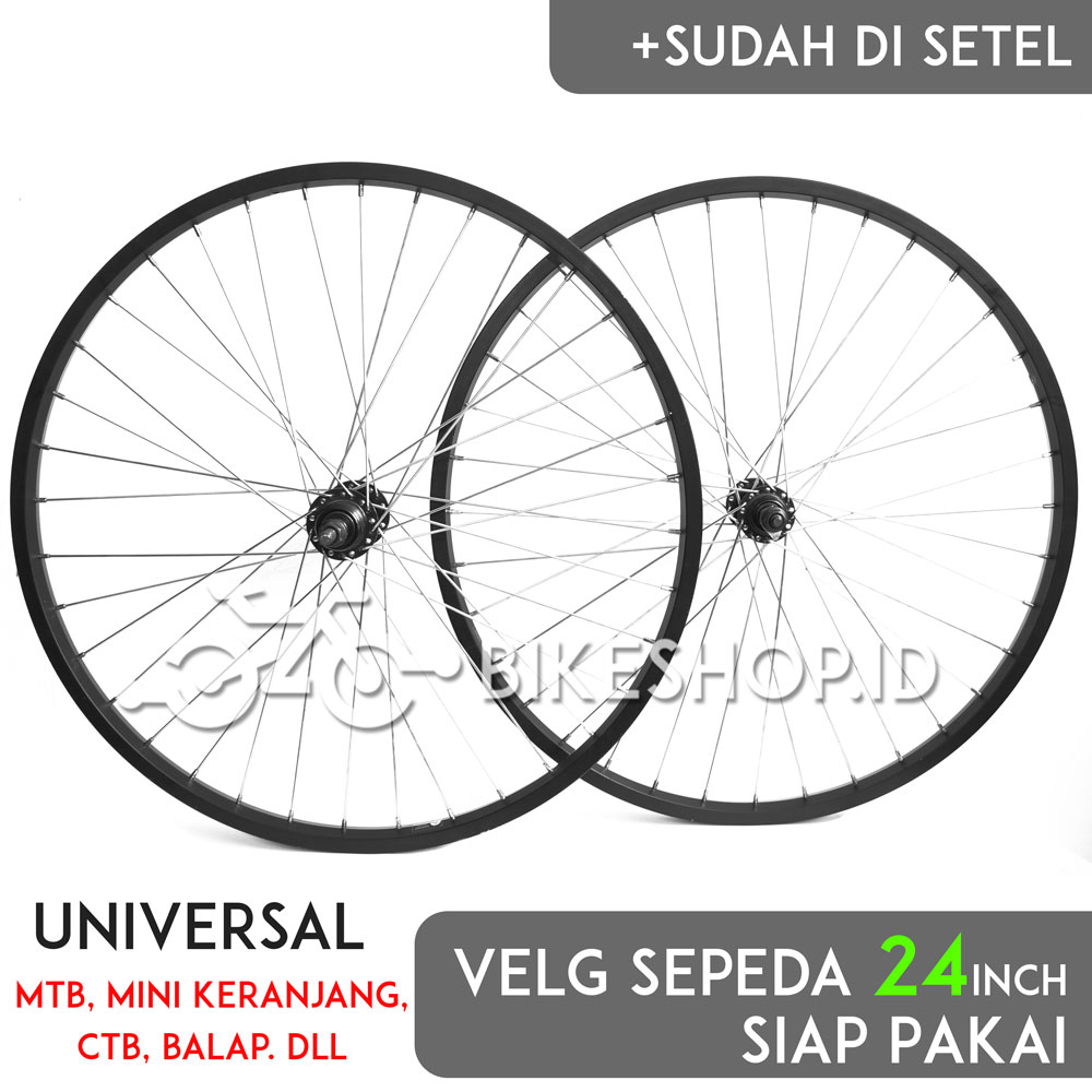 Jual Wheelset Velg Sepeda Uk 24 Alloy Hitam Depan / Belakang Rims Roda ...