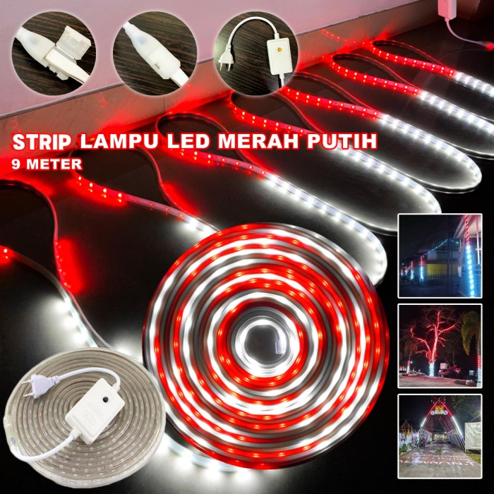 Jual Lampu LED Strip Outdoor Merah Putih 10Meter Termasuk Adaptor 220V ...