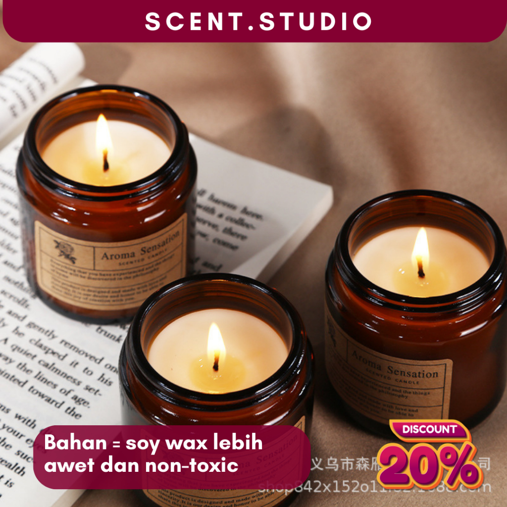 Jual Scent Studio Brown Glass Scented Candle / Lilin Aromaterapi