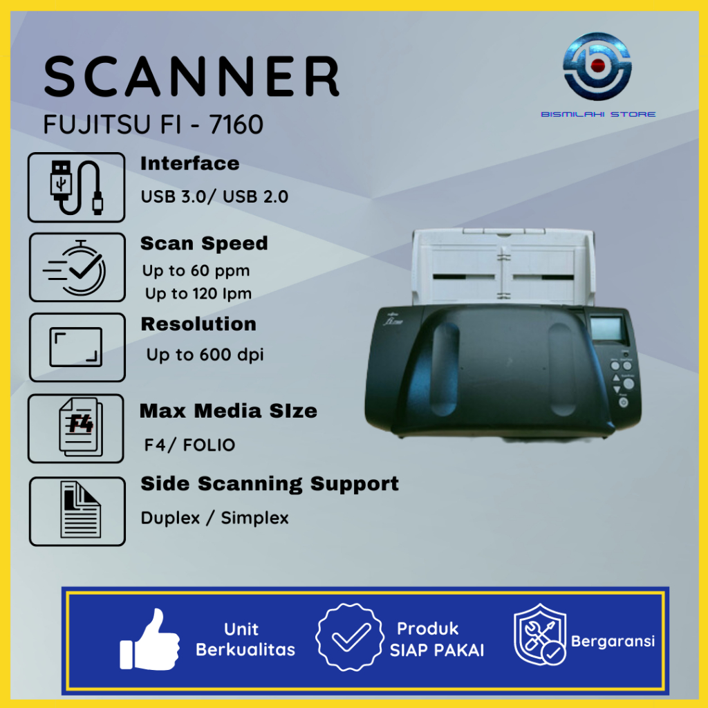 Jual Scanner Fujitsu FI7160 Scan Hingga 60 Lembar Permenit Siap Pakai