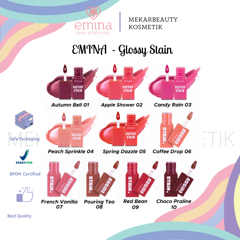 Jual Emina Glossy Stain 3 g Melty Gel Lip Tint Glossy Finish, Tahan
