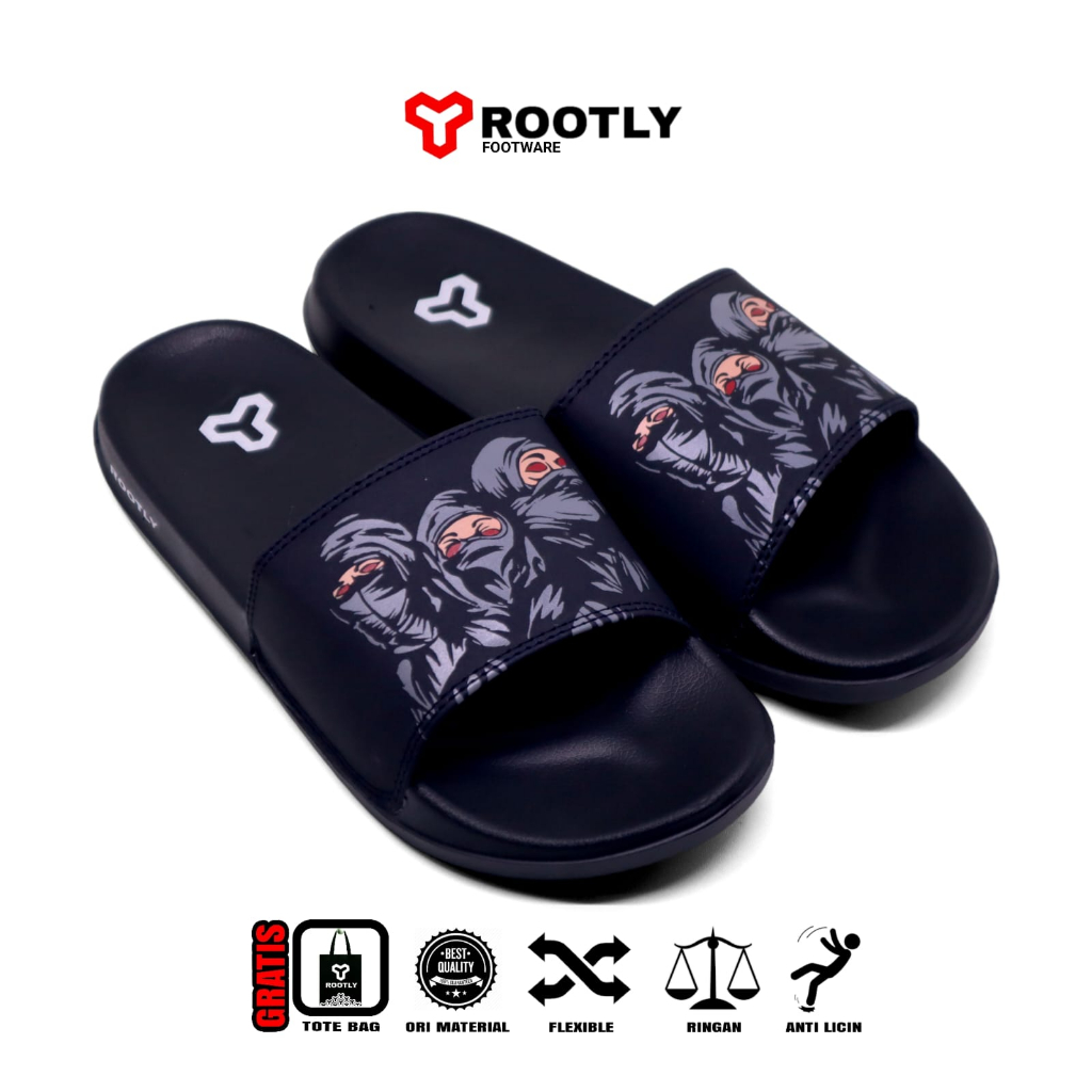 Jual Rootly - Sandal Selop Pria Black Motif Ninja | Shopee Indonesia