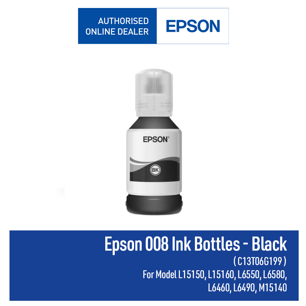 Jual EPSON INK PIGMENT BLACK 008 T06G1 127ML L6550 L6580 L15150 L15160 ...