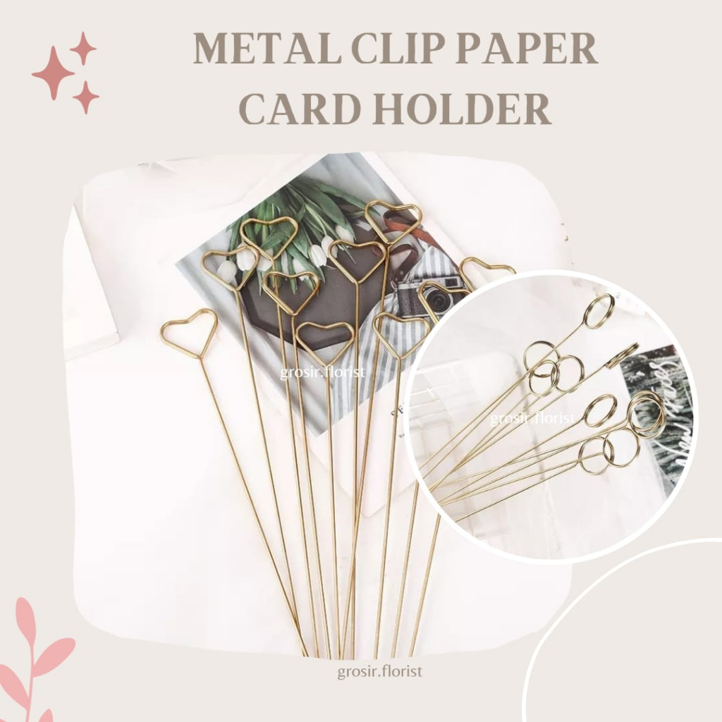 Jual Sw Terlengkap Metal Clip Paper Gold Stick Card Holder Tangkai Kartu Ucapan Bunga Gift