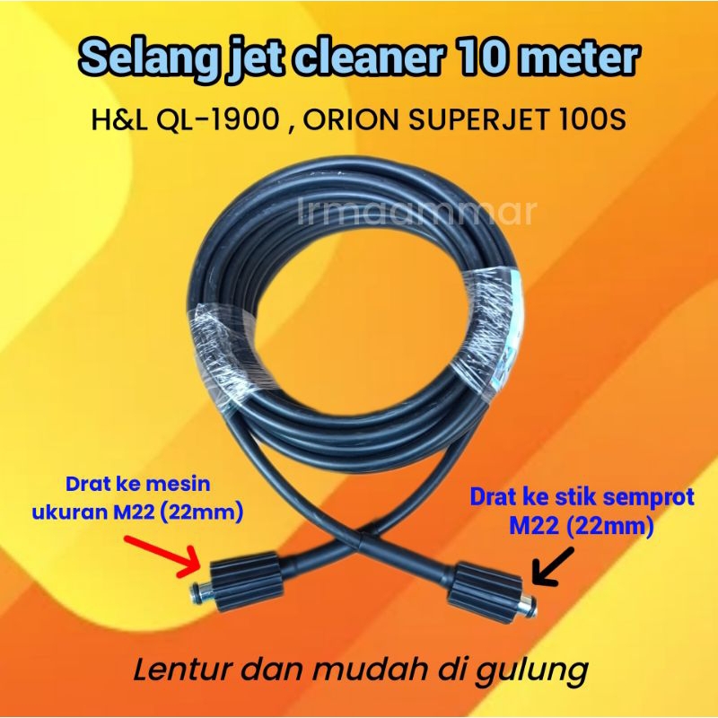 Jual Selang jet cleaner 10 meter model drat M22×M22 hitam high pressure