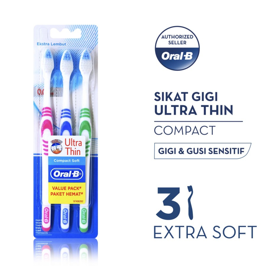 Jual Oral B Sikat Gigi Ultrahin Black Tea / Green Tea / Compact Soft 3s ...