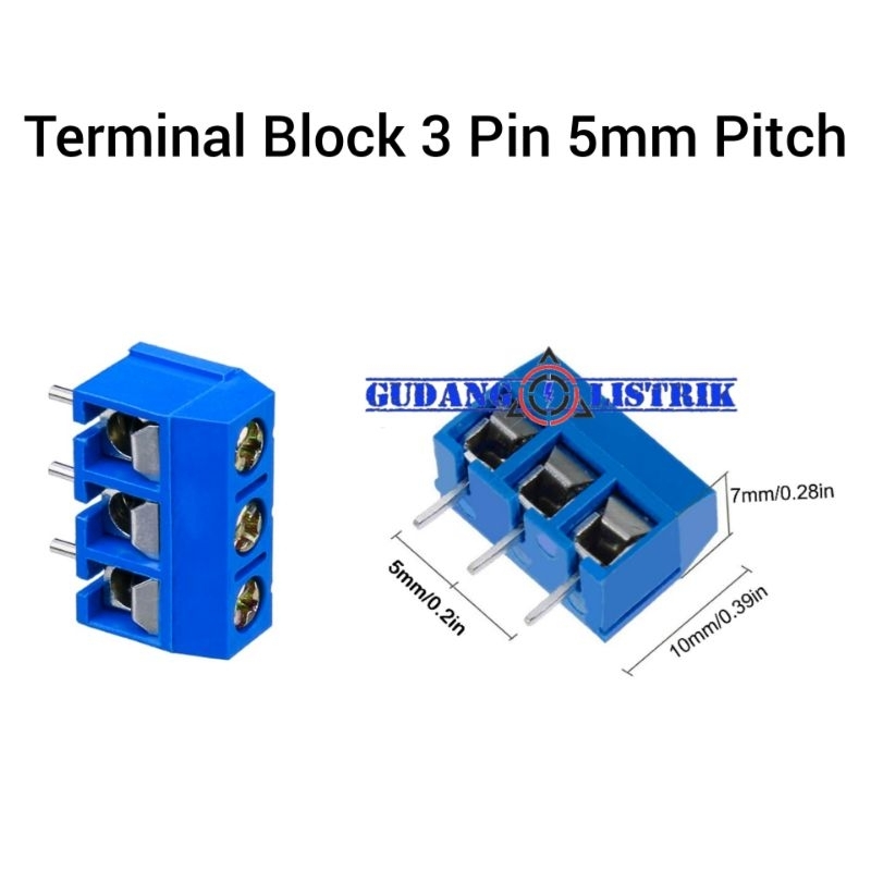 Jual Terminal Block Biru 3 Pin PCB 3 Skrup Screw Pitch 5mm Cable ...